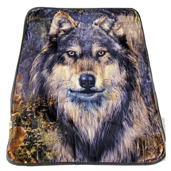 Northwest Wolf Variant 2 Plush Reversible Throw Blanket 60”x50” Animal Print - Picture 4 of 6